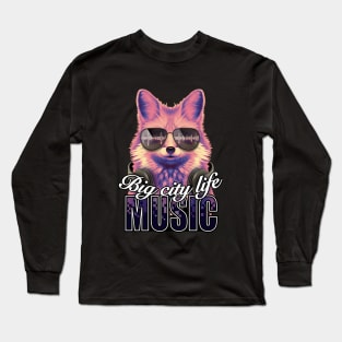 Big city life music fox DJ sunglasses digital pixel design Long Sleeve T-Shirt